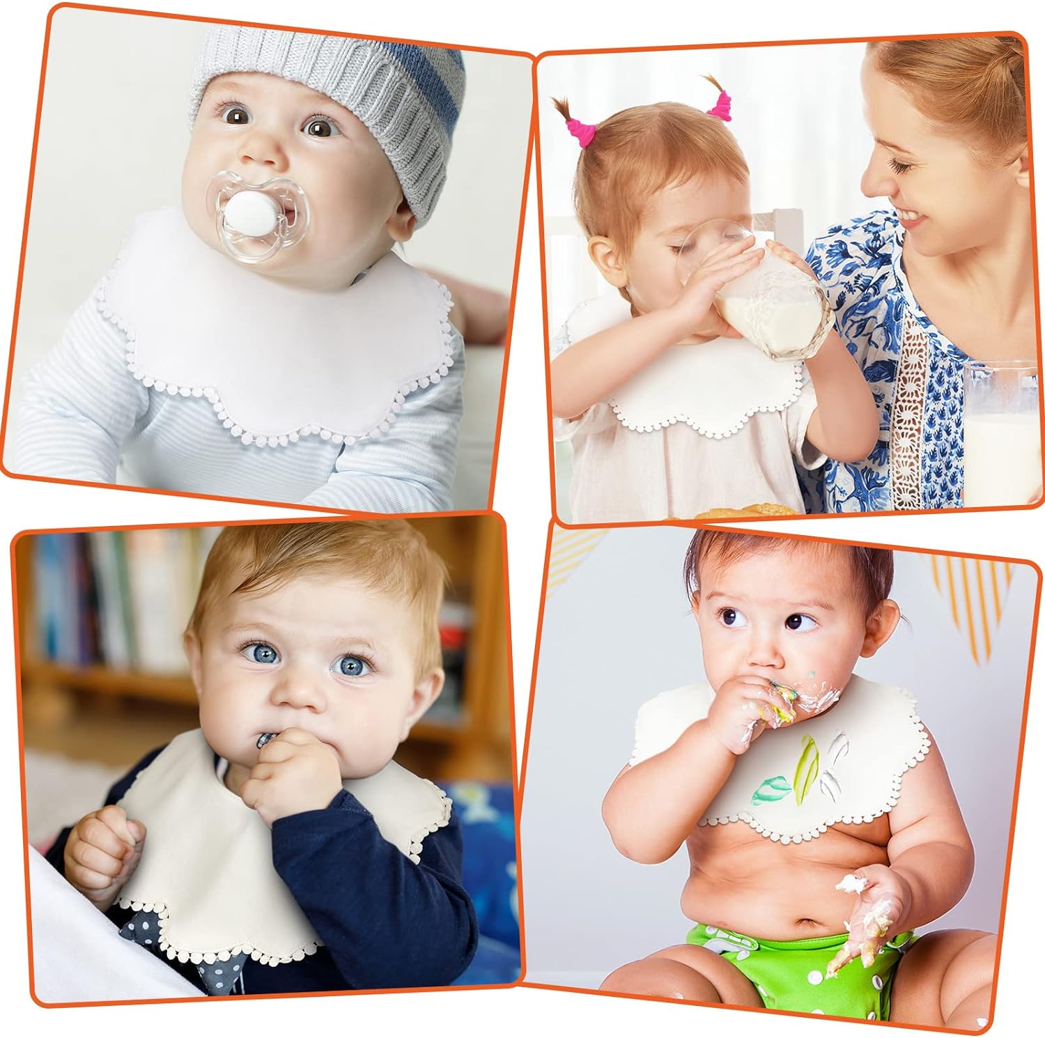JenPen 4 Pieces White Bibs for Baby Girl Bandana Bibs Baby Bandana Drool Bibs 360 Bibs for Baby Girl Muslin Bibs Set for Teething Toddler - Image 6